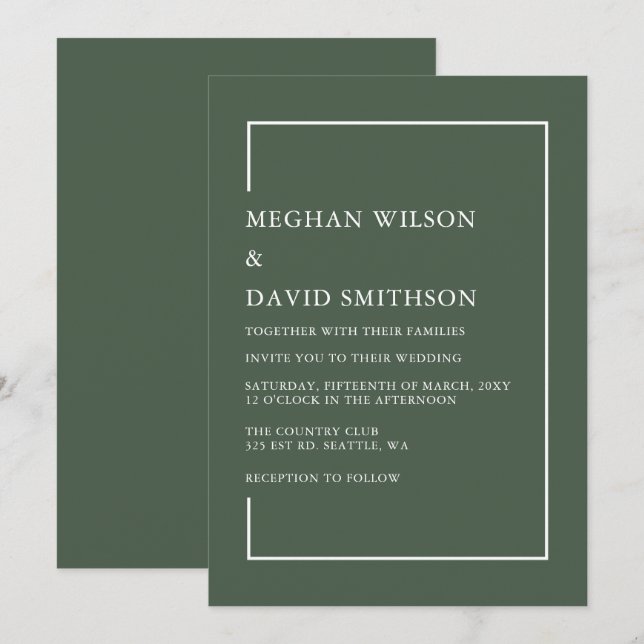 Invitation Simple minimaliste Vert Mariage moderne (Devant / Derrière)