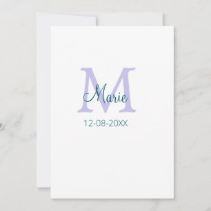 Invitation simple minimum ajouter nom monogramme violet vert 