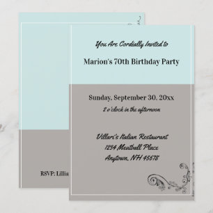 Invitation Simple Mint Blue Grey Restaurant de fête d'anniver