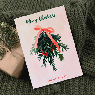 Invitation Simple Mistletoe non photo Peinture rose moderne