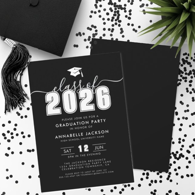 Invitation Simple Modern Black Graduation Party (Simple Modern Black Graduation Party Invitation)