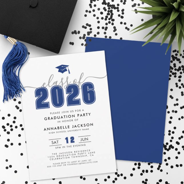 Invitation Simple Modern Blue Graduation Party (Simple Modern Blue Graduation Party Invitation)