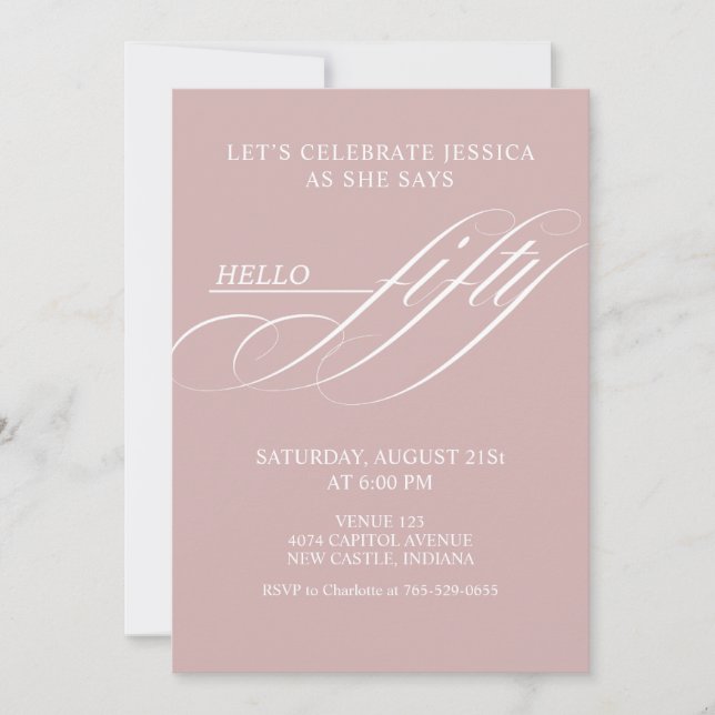 Invitation Simple Modern Caligraphy Fifty 50th Birthday Party (Devant)