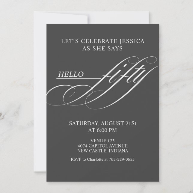 Invitation Simple Modern Caligraphy Fifty 50th Birthday Party (Devant)