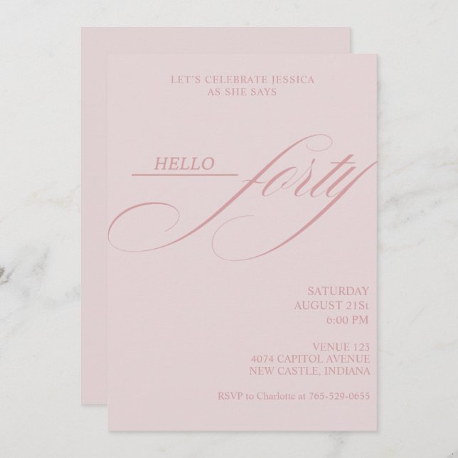 Invitation Simple Modern Caligraphy Forty 40th Birthday Party (Devant / Derrière)