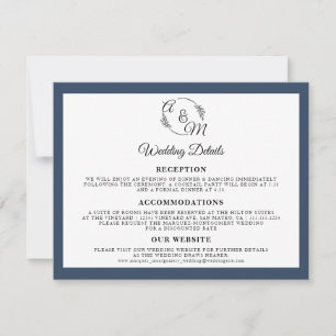 Invitation Simple Modern Elegant Marine Blue Détails Mariage