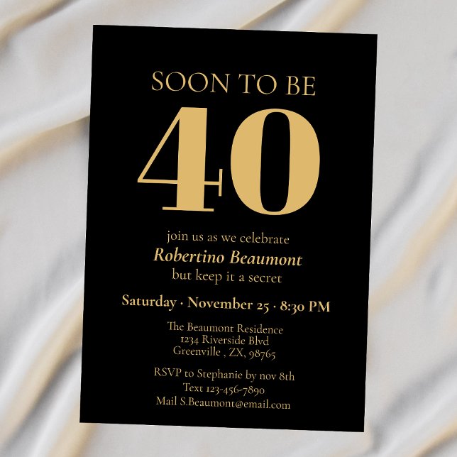 Invitation Simple Modern Gold Surprise 40th Birthday Party (Créateur téléchargé)
