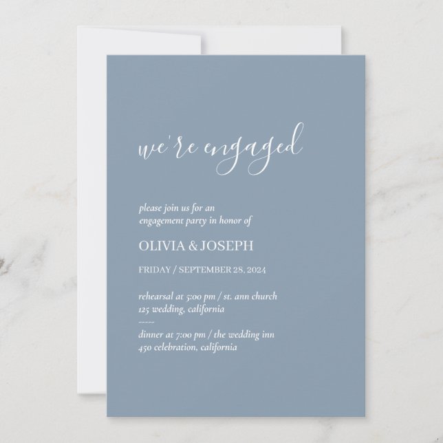 Invitation Simple Modern Minimalist | Blue Engagement Party (Devant)