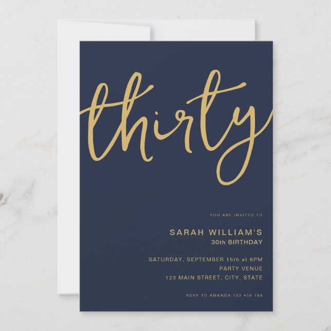 Invitation Simple Modern Navy Gold 30e anniversaire (Devant)