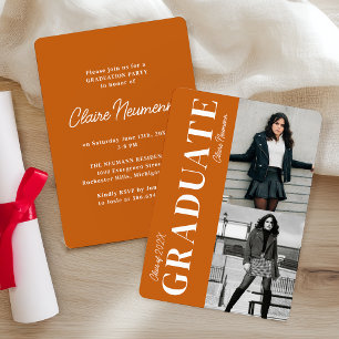 Invitation Simple Modern Orange Photo Graduation Party