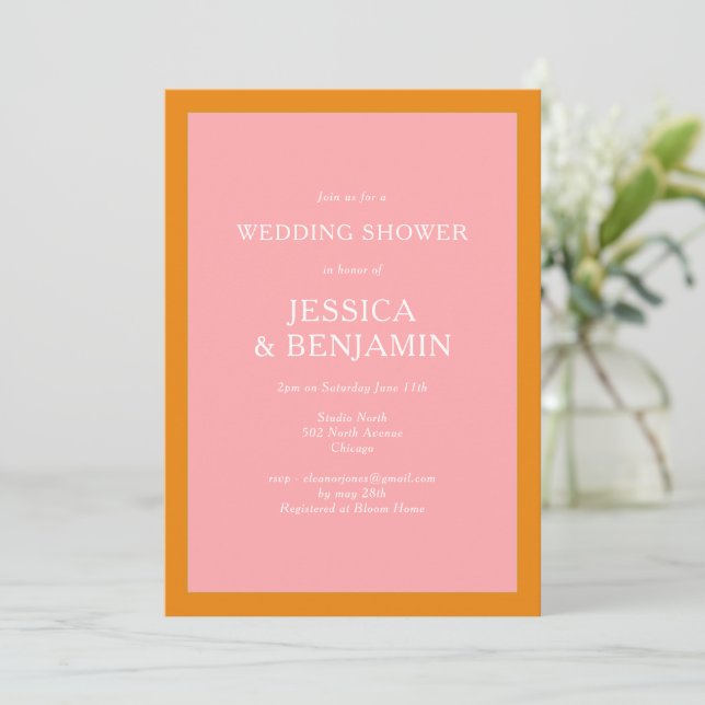 Invitation Simple Modern Pink and Orange Bridal Shower (Debout devant)