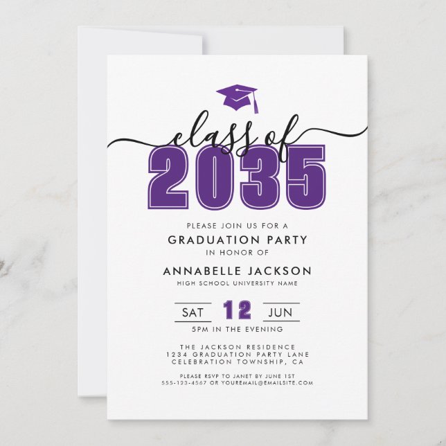Invitation Simple Modern Purple Graduation Party (Devant)