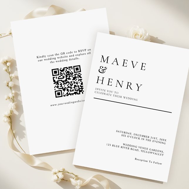 Invitation Simple Modern QR Code Minimalist Wedding (Créateur téléchargé)