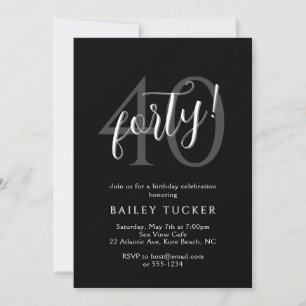 Invitation Simple moderne 40e anniversaire femme noir et blan