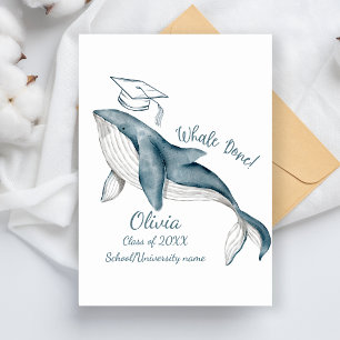 Invitation Simple Moderne Baleine Terminé Blanc Bleu Fête Gra