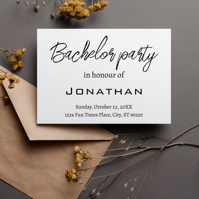 Invitation Simple moderne Black and White Bachelor Party (Créateur téléchargé)
