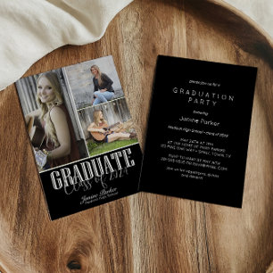 Invitation Simple moderne Black Photo Graduation Party
