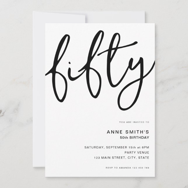 Invitation Simple moderne blanc 50e anniversaire (Devant)