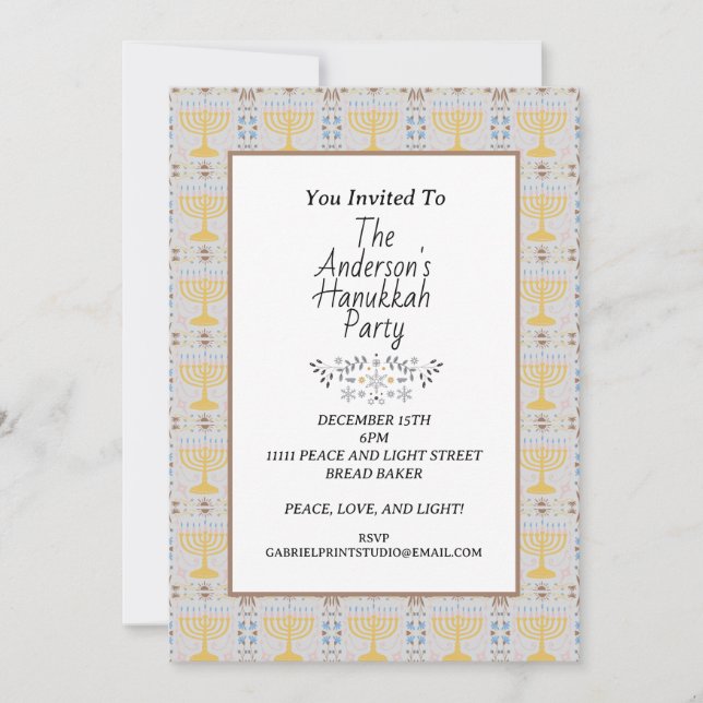 Invitation Simple moderne Blue jaune Menorah Hanoukka Party (Devant)