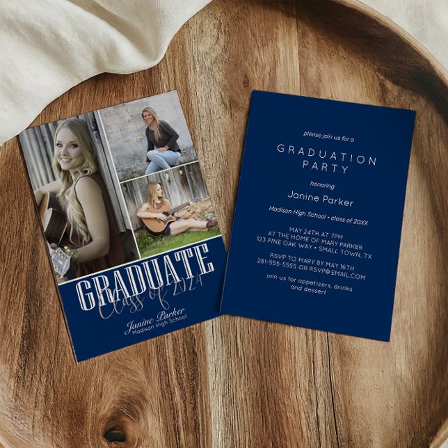 Invitation Simple moderne Blue Photo Graduation Party (Créateur téléchargé)