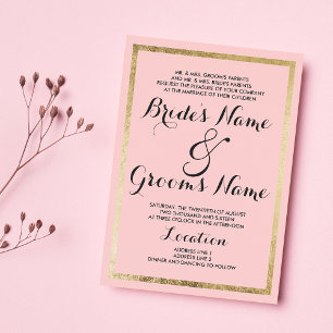 Invitation Simple moderne Blush Pink Gold Mariage frontière