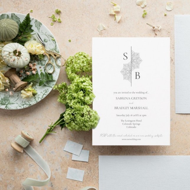 Invitation Simple moderne Boho Monogramme Mandala Mariage (Créateur téléchargé)