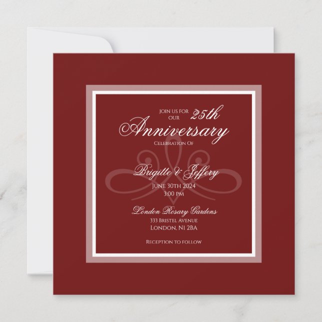 Invitation Simple moderne bordeaux heureux 25e anniversaire (Devant)