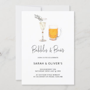 Invitation Simple Moderne Bubbles & Brews Fiançailles Photo I