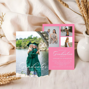 Invitation Simple Moderne Calligraphie Photo Pink Graduation