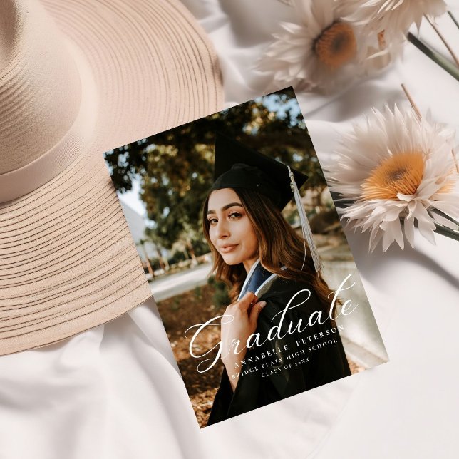 Invitation Simple Moderne Calligraphie Photo Pink Graduation (Créateur téléchargé)