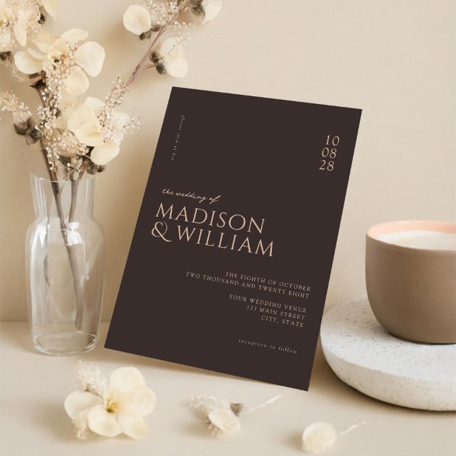 Invitation Simple moderne chic foncé Mariage Brown (Créateur téléchargé)