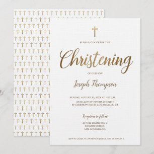 Invitation Simple moderne Croix d'or garçon Christening