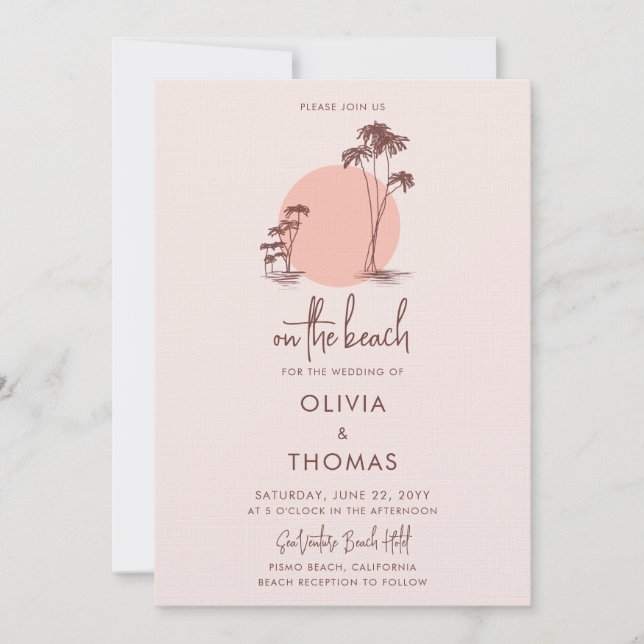 Invitation Simple moderne Dusty Pink Palm Trees Plage Mariage (Devant)
