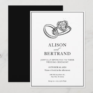 Invitation Simple moderne élégant couple bague mariage