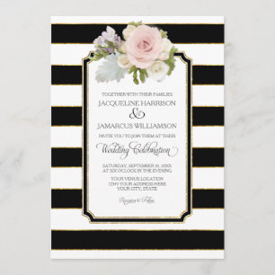 Invitation Simple moderne Elegant noir blanc bande avec or