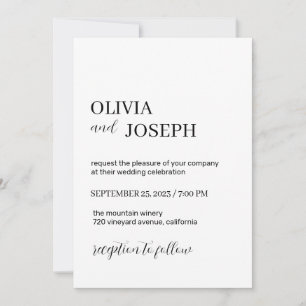Invitation Simple, moderne et minimaliste   Mariage blanc