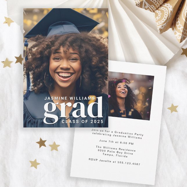 Invitation Simple moderne fête de graduation de 2 photos (Available in both printed and instant download digital formats.)