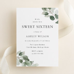Invitation Simple moderne Feuille verte douce 16 Anniversaire