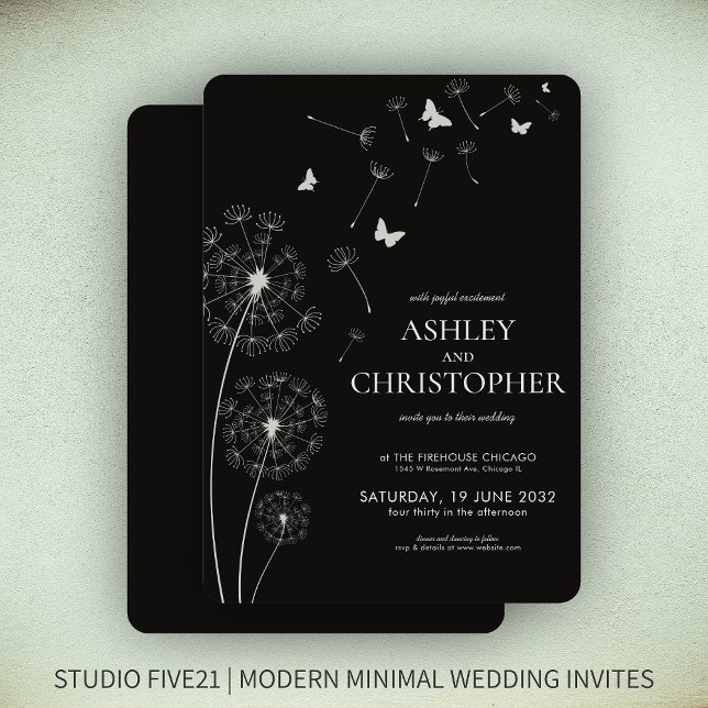 Invitation Simple moderne Fumée Mariage noir Dandelion (Créateur téléchargé)
