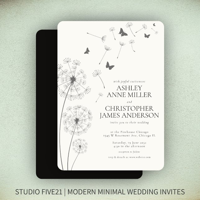 Invitation Simple moderne Fumée Mariage noir Dandelion (Créateur téléchargé)