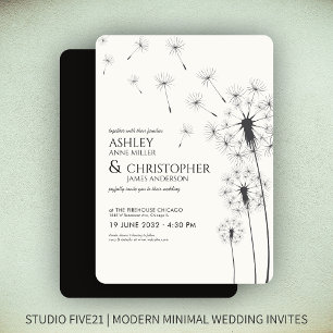 Invitation Simple moderne Fumée Mariage noir Dandelion