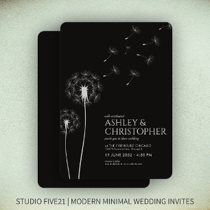 Invitation Simple moderne Fumée Mariage noir Dandelion