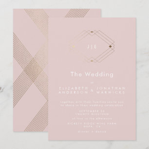 Invitation Simple moderne géométrique Mariage rouge or rose