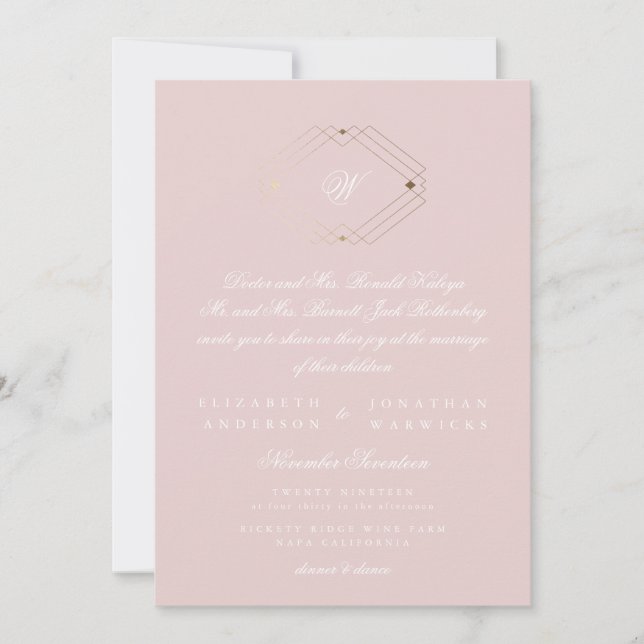 Invitation Simple moderne géométrique Mariage rouge or rose (Devant)