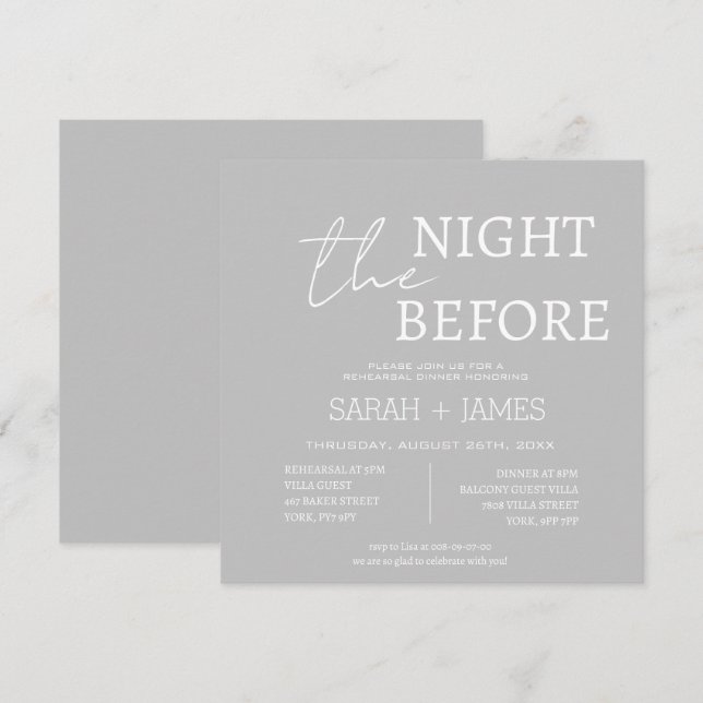 Invitation Simple moderne Gris blanc répétition dîner mariage (Devant / Derrière)