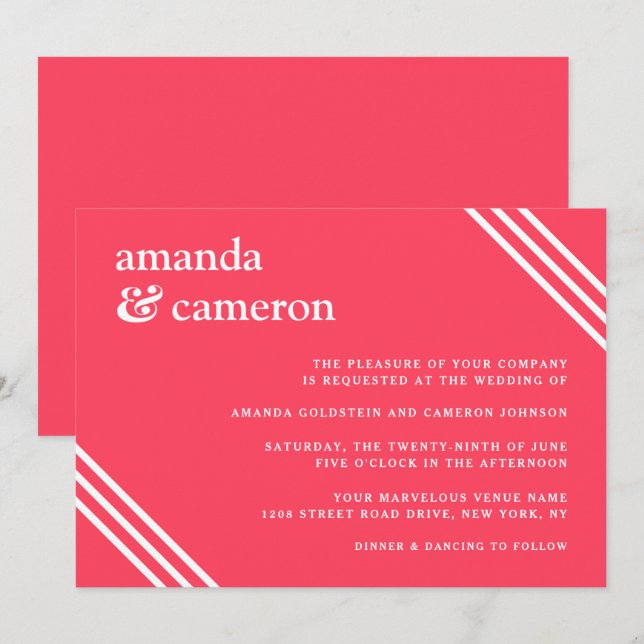 Invitation Simple moderne Mariage de corail brillant (Devant / Derrière)