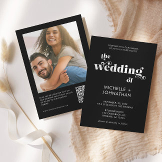 Invitation Simple Moderne Mariage QR Photo Noir & Blanc