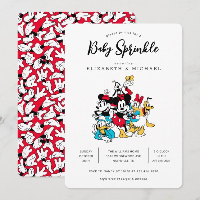Invitation Simple moderne Mickey et amis Baby Sprinkle (Devant / Derrière)