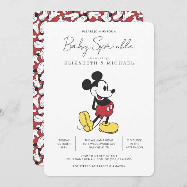Invitation Simple moderne Mickey Souris Baby Sprinkle (Devant / Derrière)