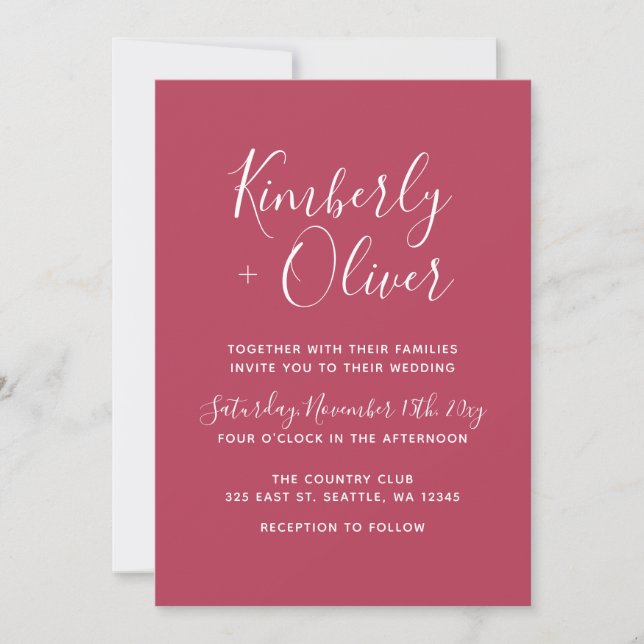 Invitation Simple moderne minimaliste Mariage Magenta (Devant)